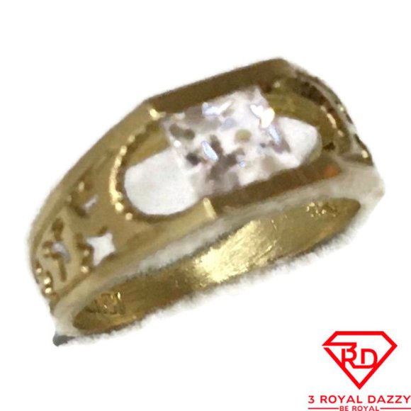 14K tiny ring princess cubic zirconia and gold